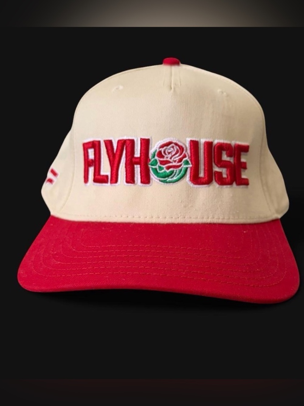 Flyhouse Embroidered Rose Baseball Cap - Cream & Red